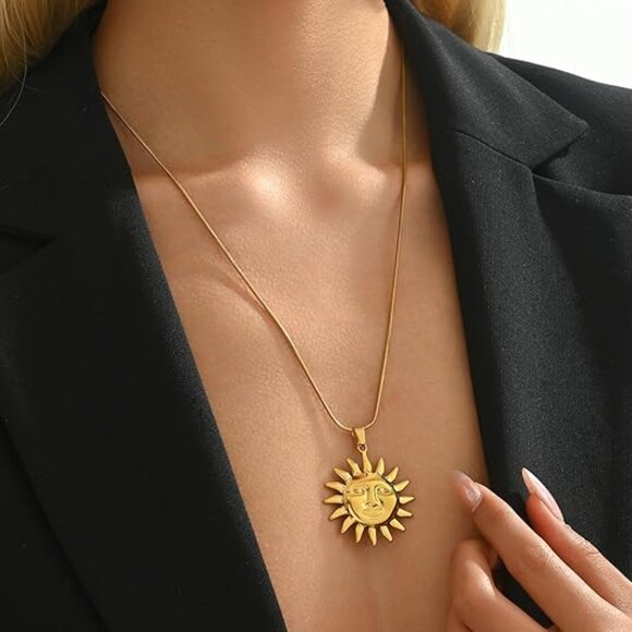 Neiman Marcus 18K Gold Plated Aztec Sun Pendant Necklace - Picture 2 of 5